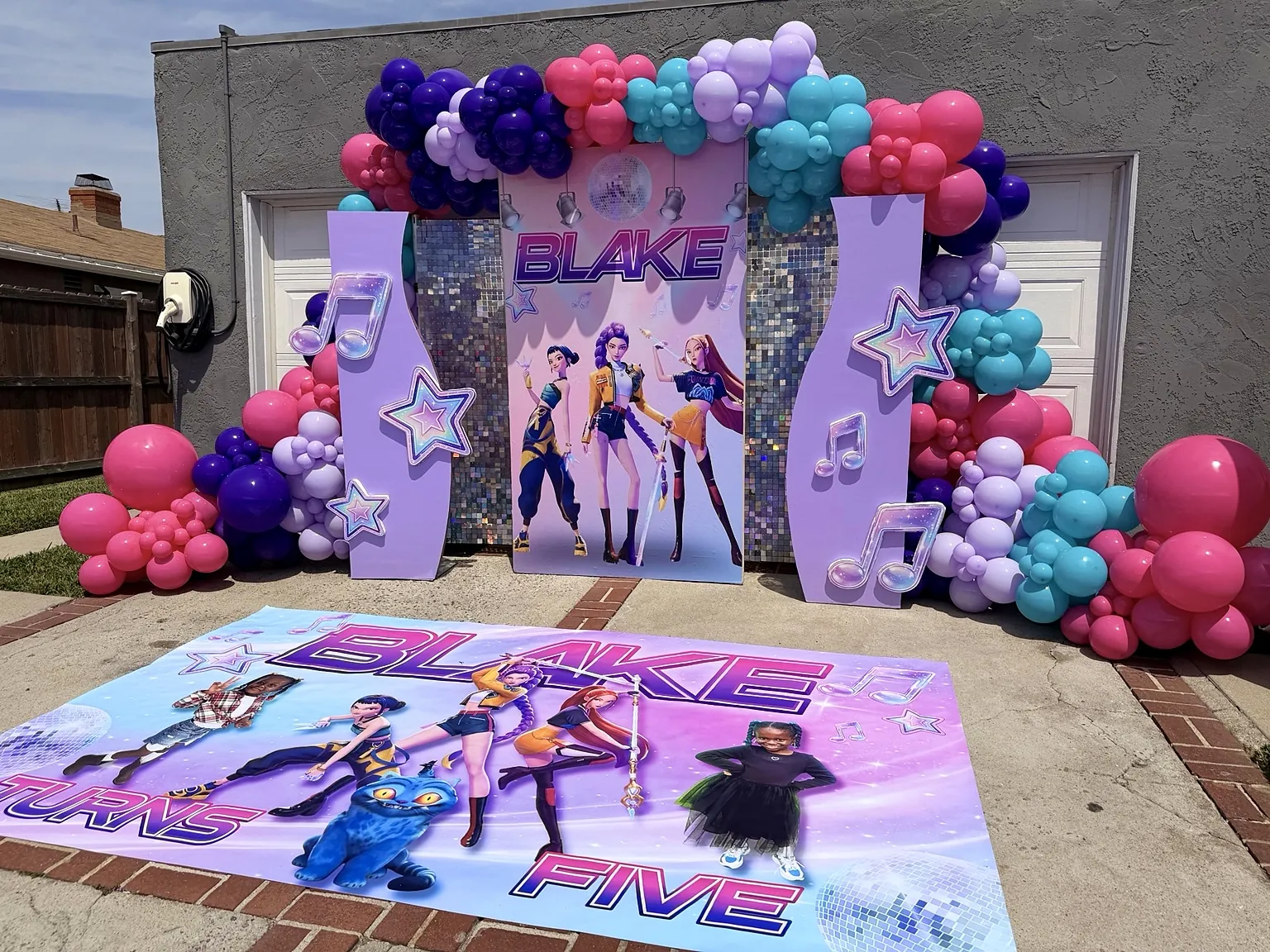 Blake Turns Five backdrop with matching printed floor decal
