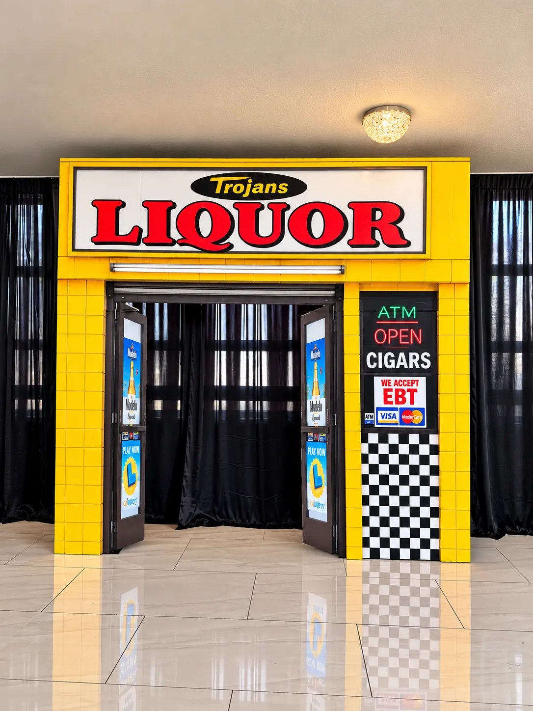 Trojans Liquor storefront prop
